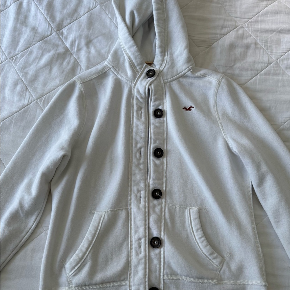 Hollister Cream Button-Up Hoodie